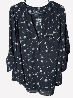 {NWT} Torrid Harry Potter Star & Wand Black Georgette Harper Blouse 2X